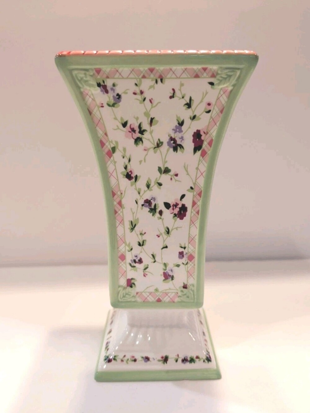 Vase Pedestal Laura Ashley FTD Chintz Floral Pastel Ceramic Square 9" Vintage